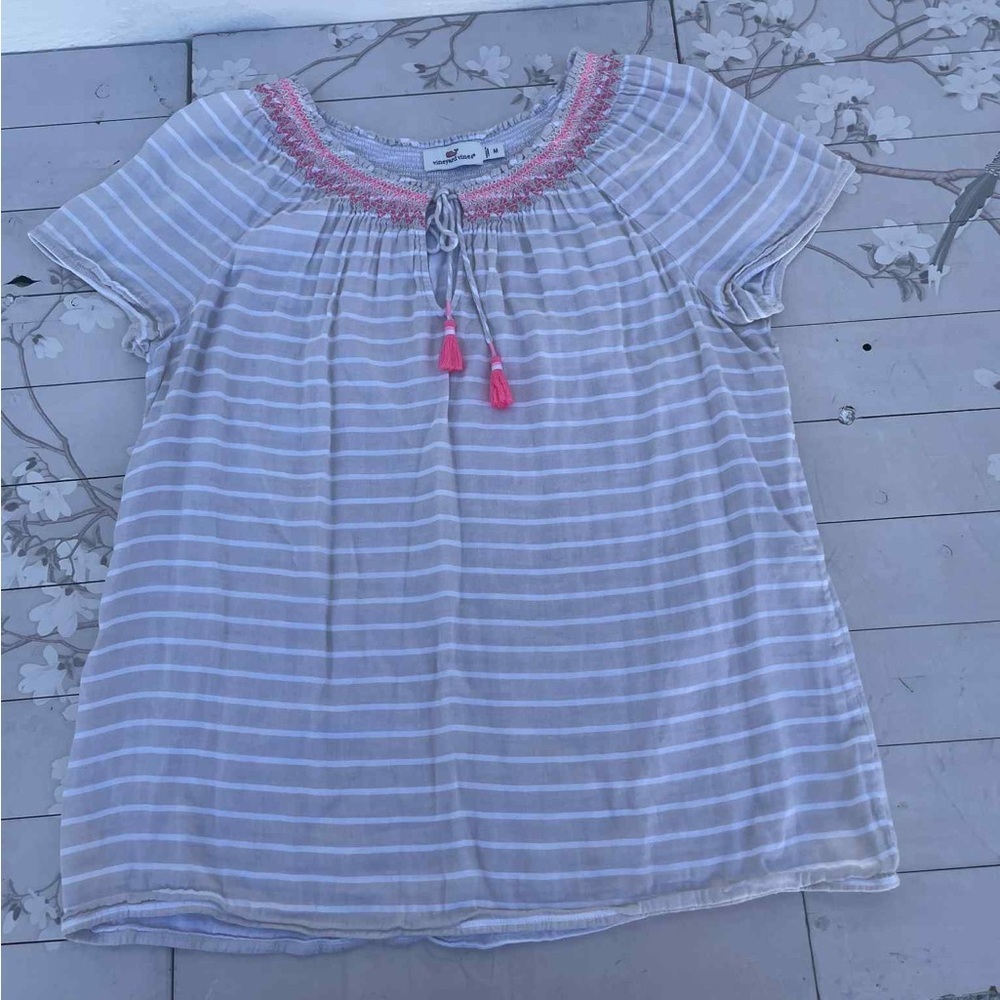 Vineyard Vines Gray and Pink Striped Blouse - Picture 3 of 7